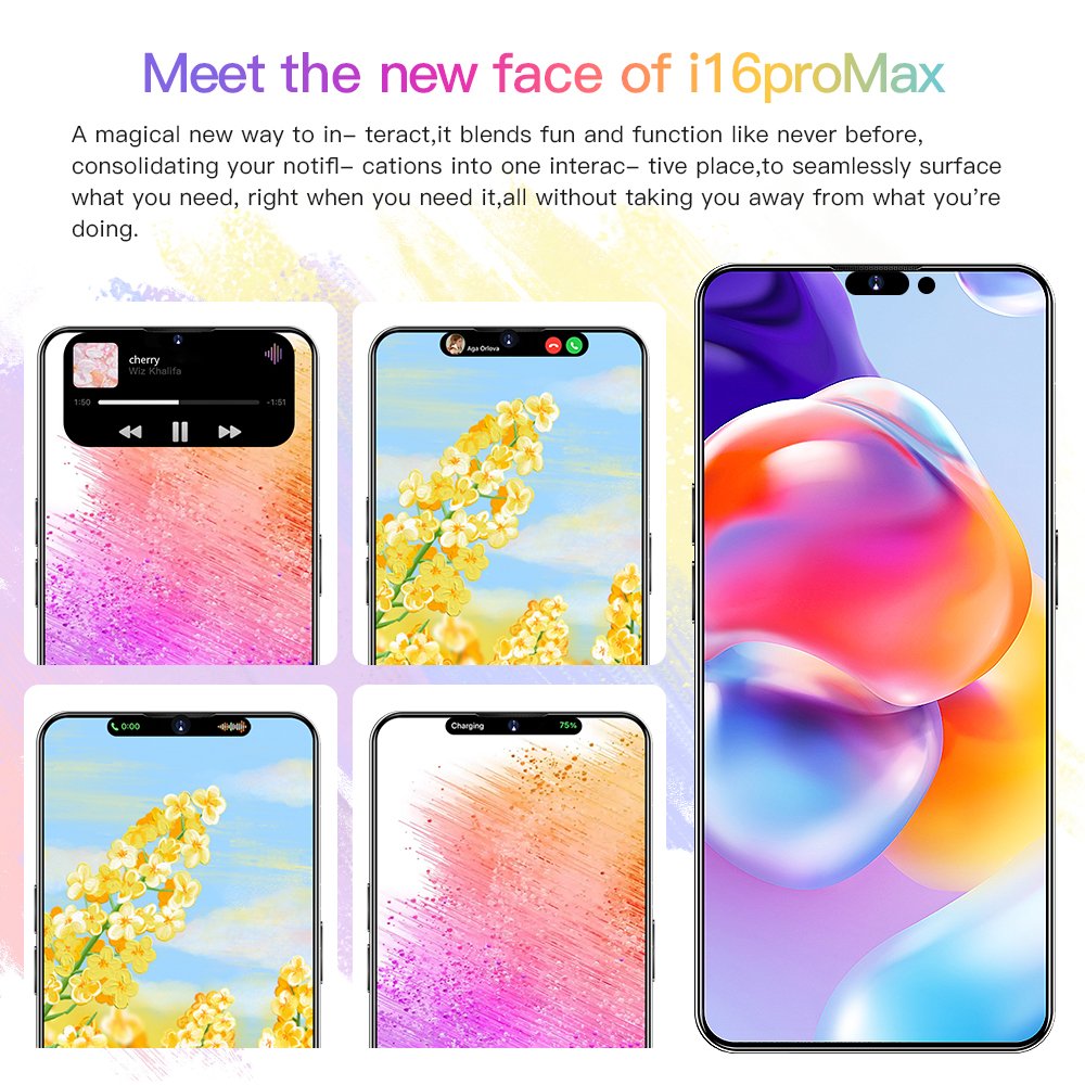 Newly Launched 16gb+1tb 5G Smartphone Mobile Phones 4G Phone Celular I16 Pro Max ChatGPT4.5 Cellphones Full LCD Screen